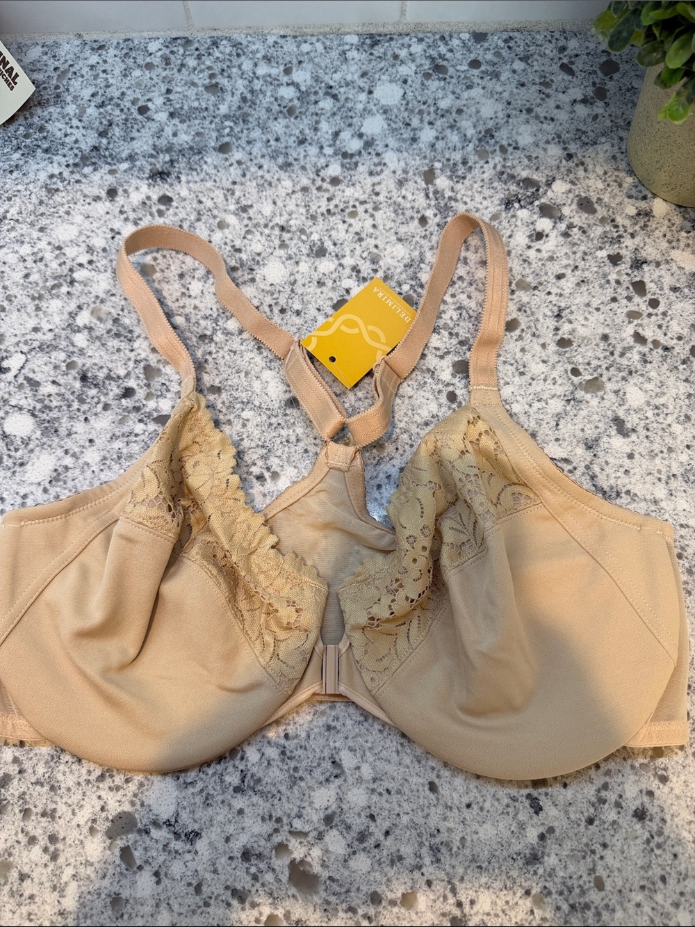 Delimira Lace-Trim Full Coverage front closure razor back size 38DD beige
